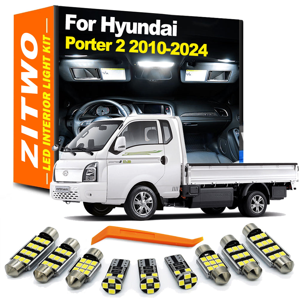 AutoGlowLED 8Pcs LED Interior Dome Map License Plate Kit for Hyundai Porter 2 2010-2024