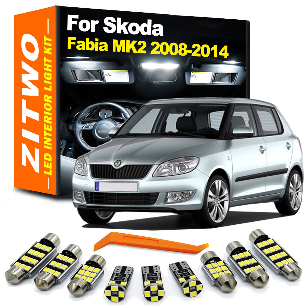 AutoGlowLED 10pc LED Interior Light Kit for Skoda Fabia 2 MK2 2008-2014