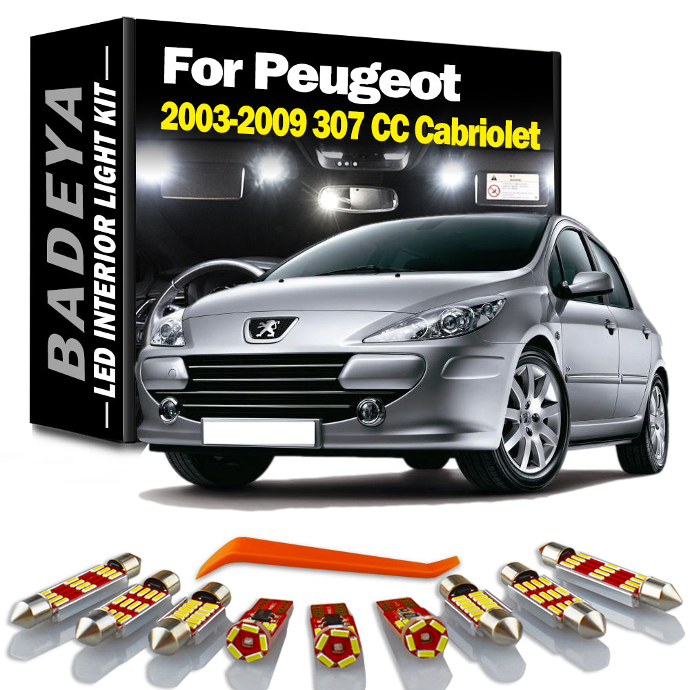 AutoGlowLED 10Pcs LED Interior Light Kit for Peugeot 307 CC 2003-2009
