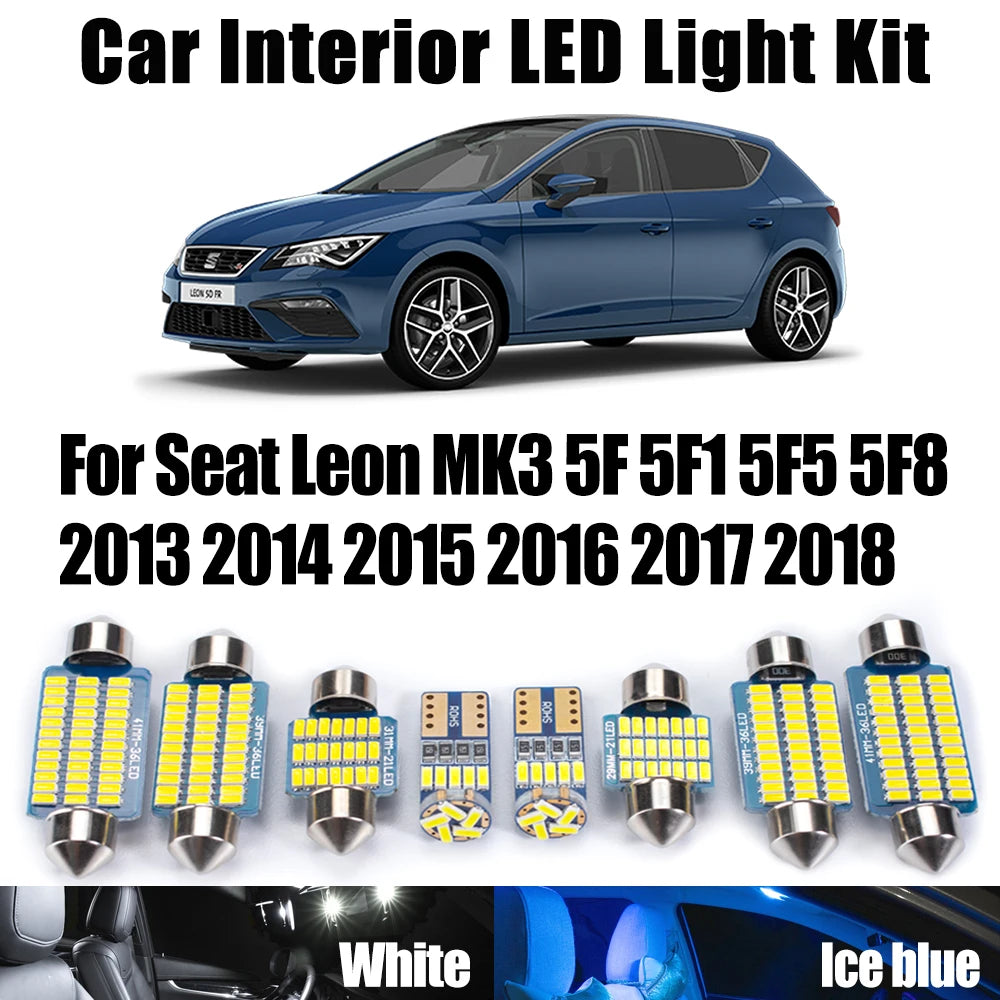 AutoGlowLED 14Pcs Canbus LED Interior Light Kit for Seat Leon MK3 5F 2013-2018