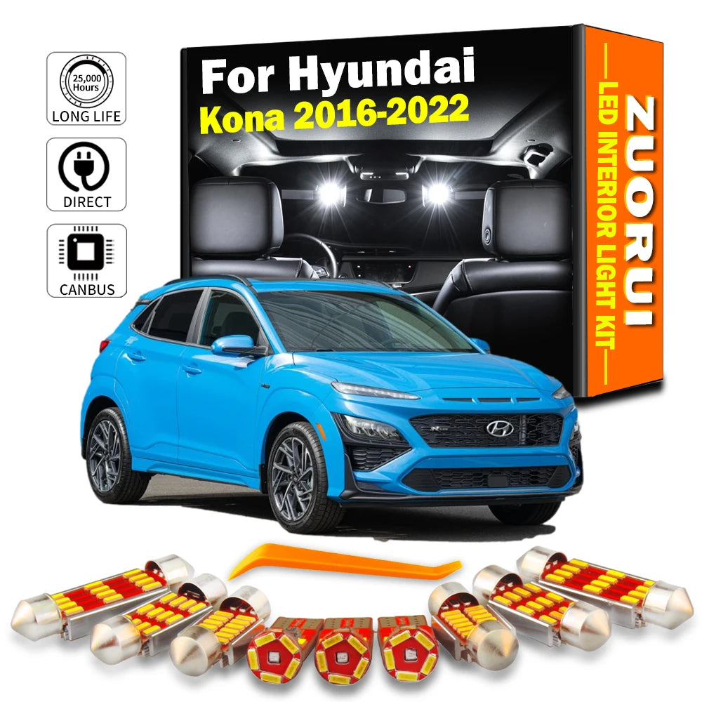 AutoGlowLED 13Pc LED Interior Light Kit for Hyundai Kona 2016-2022