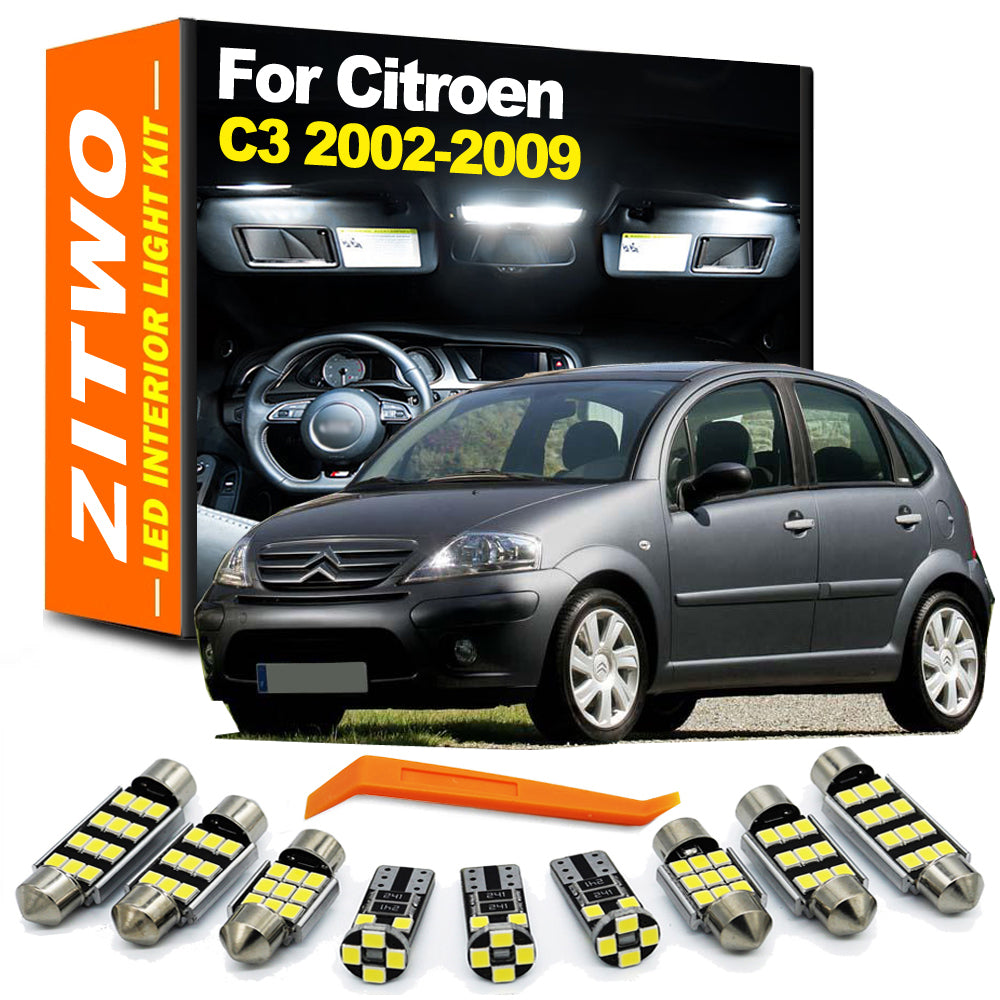 AutoGlowLED 10Pc LED Interior Light Kit for Citroen C3 MK1 2002-2009