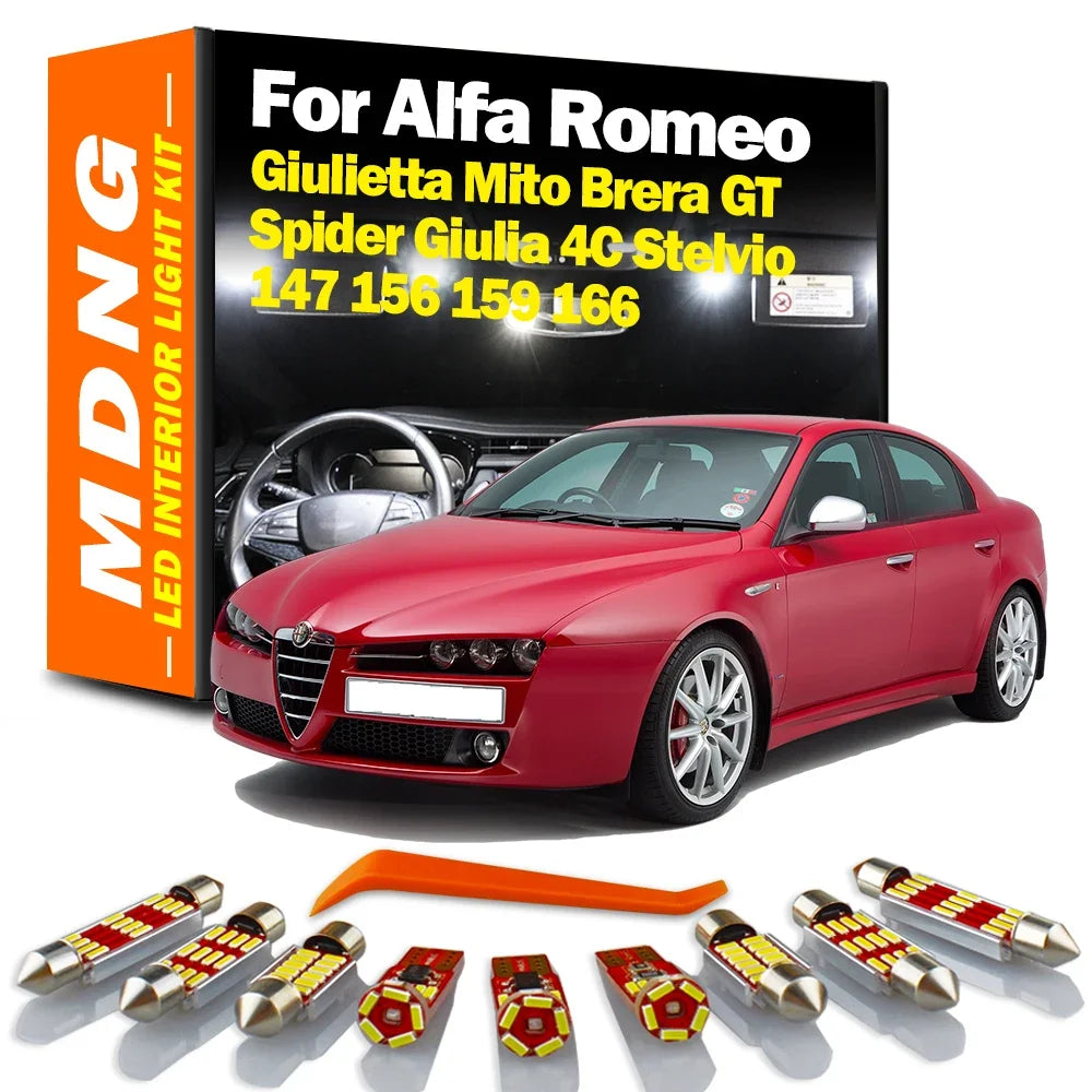 AutoGlowLED Canbus LED Interior Light Kit for Alfa Romeo Giulietta Mito Brera GT Spider Giulia 4C Stelvio 147 156 159 166
