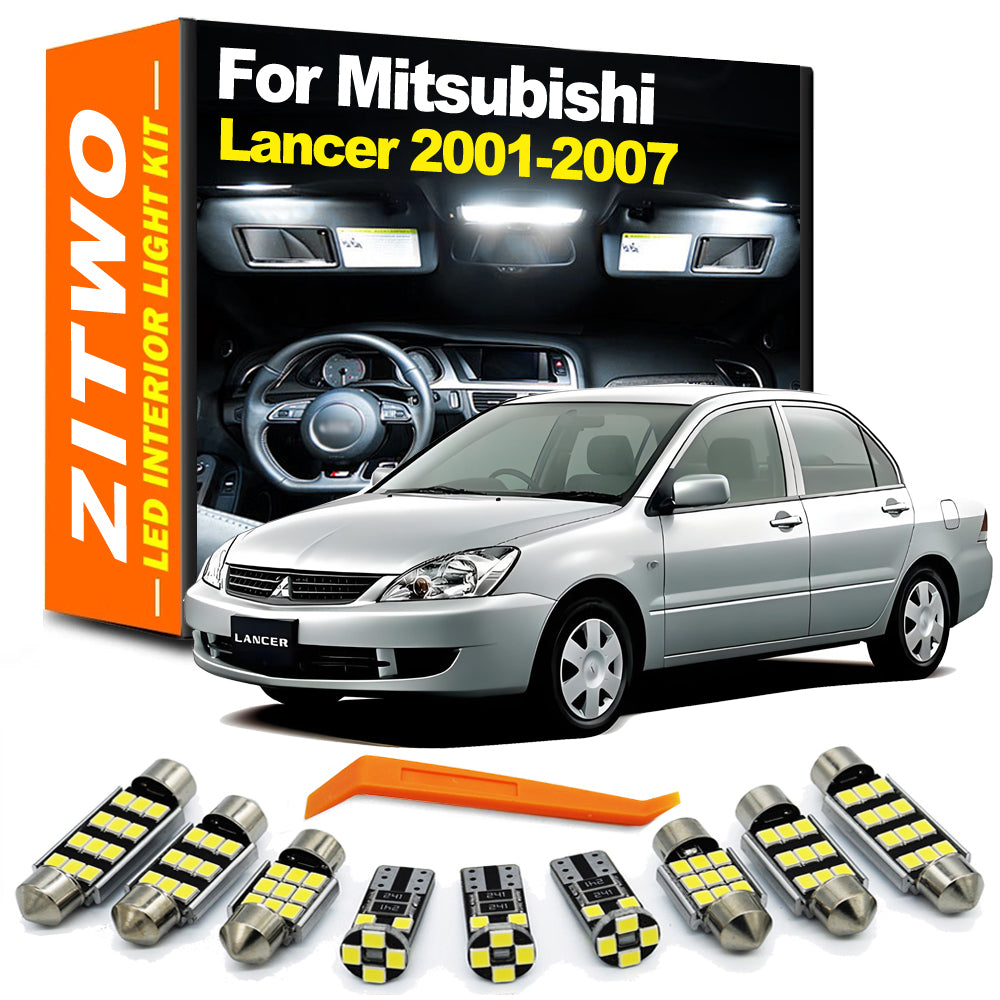 AutoGlowLED 10Pcs LED Interior Map Light License Plate Kit for Mitsubishi Lancer 2001-2007