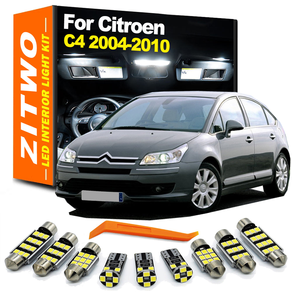 AutoGlowLED 11Pcs LED Interior Light Kit for Citroen C4 2004-2010 Dome Map Trunk