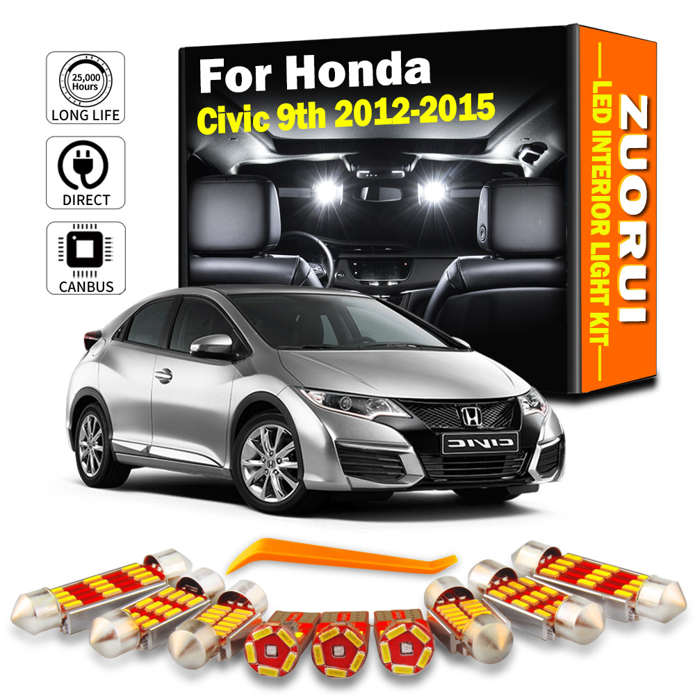 AutoGlowLED LED Interior Light Kit for Honda Civic 9th Gen 2012-2015 Canbus No Error 11Pcs