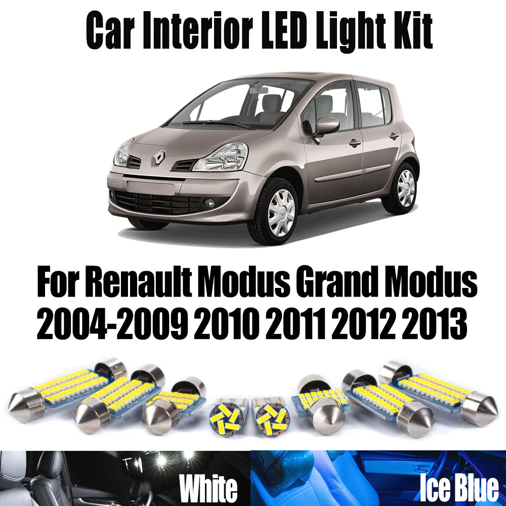 AutoGlowLED 12Pc Canbus LED Interior Light Kit for Renault Modus Grand Modus 2004-2013 No Error