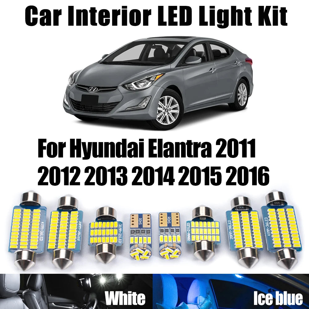 AutoGlowLED 9Pcs Canbus LED Interior Light Kit for Hyundai Elantra 2011-2016