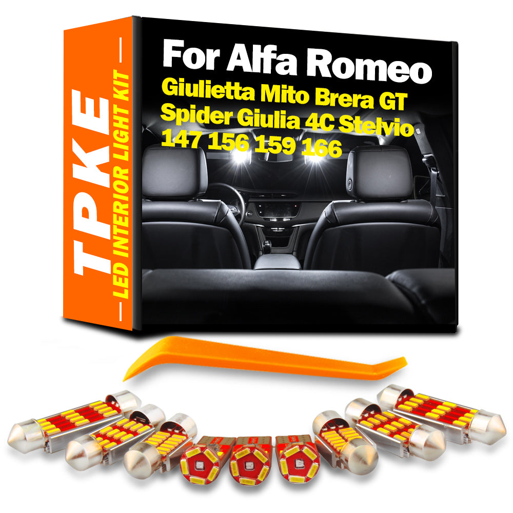 AutoGlowLED LED Interior Roof Light Kit for Alfa Romeo Giulietta Mito Brera GT Spider Giulia 4C Stelvio 147 156 159 166