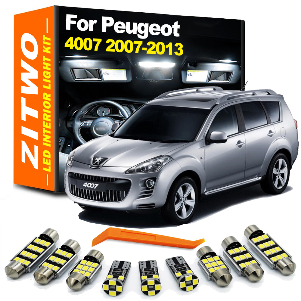 AutoGlowLED LED Interior Light Kit for Peugeot 4007 2007-2013 Dome Map Trunk License Plate Bulbs