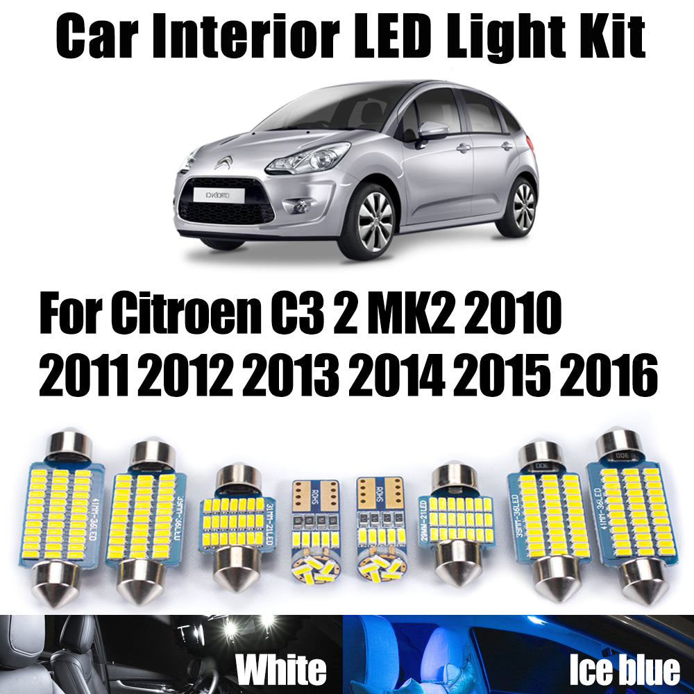 AutoGlowLED 11Pcs Canbus LED Interior Light Kit for Citroen C3 2 MK2 2010-2016