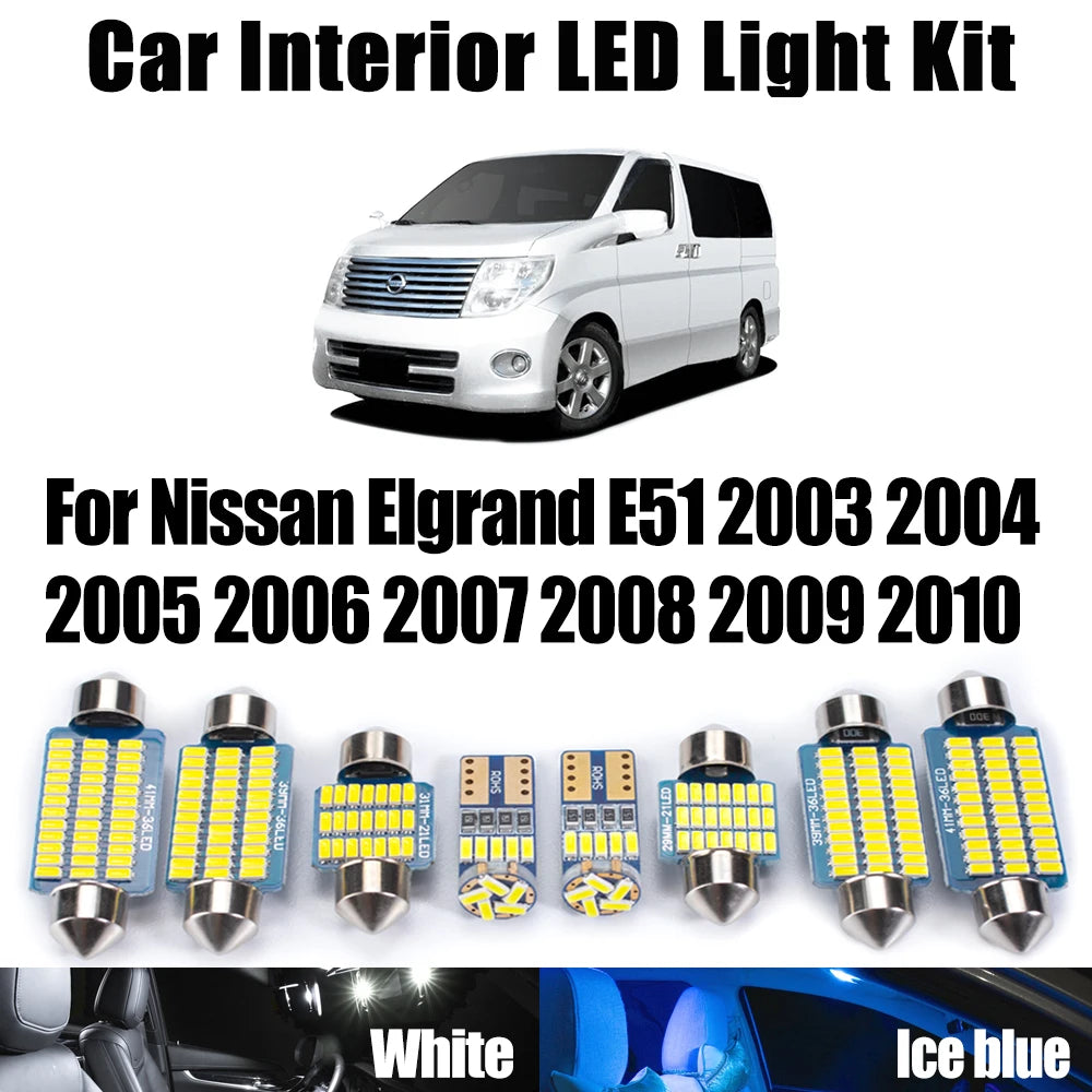 AutoGlowLED 15Pcs LED Interior Light Kit for Nissan Elgrand E51 2003-2010 Canbus
