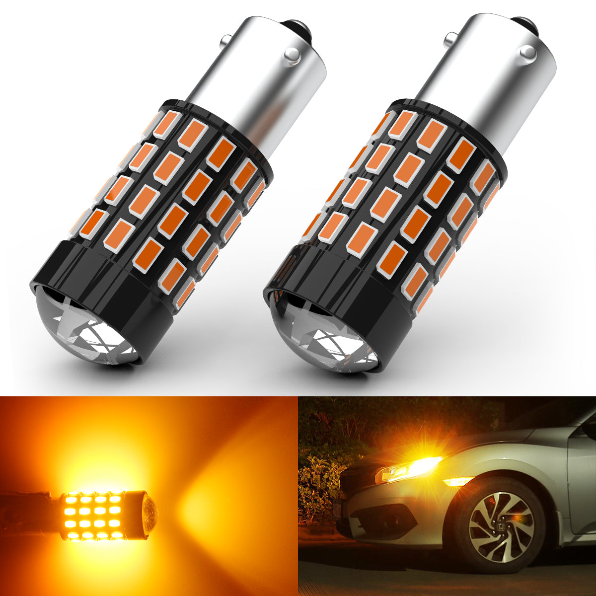 AutoGlowLED BAY9S H21W LED Bulbs 54-SMD Canbus 12V 3000LM 2-Pack