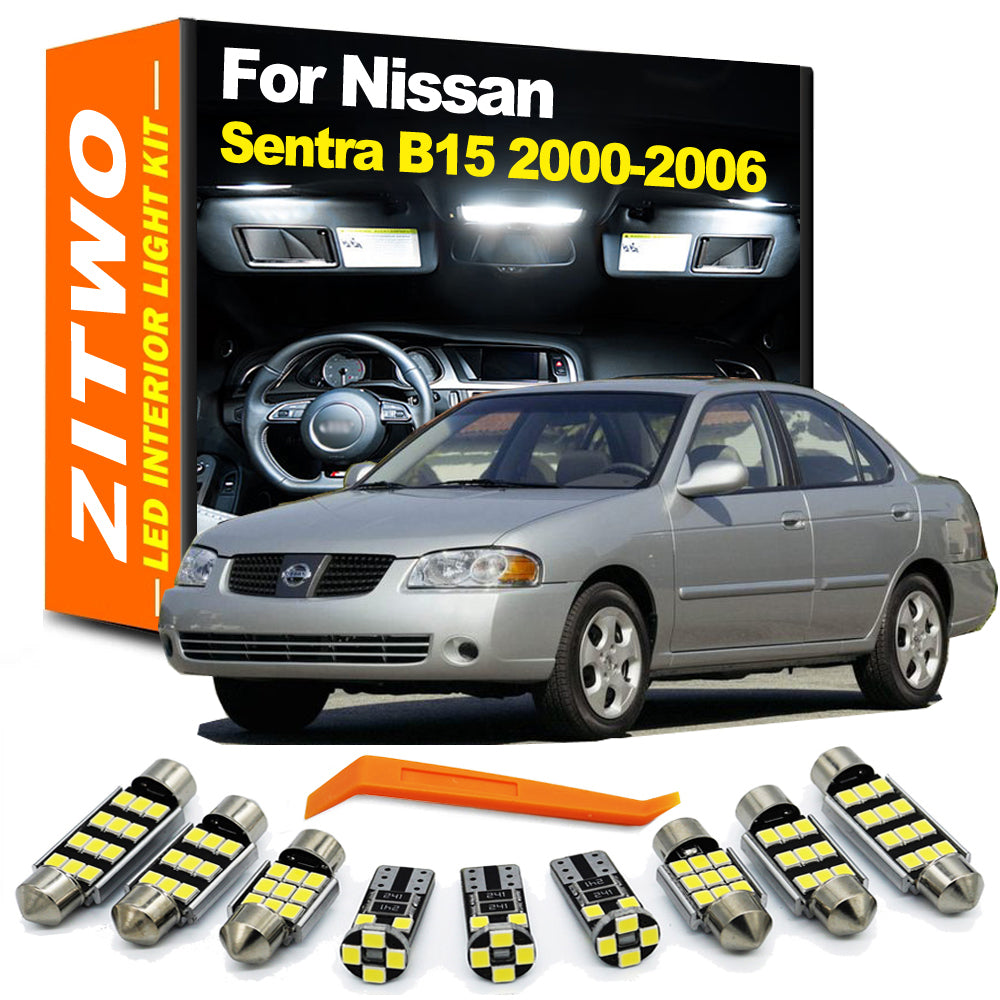 AutoGlowLED 8Pcs LED Interior Light Kit for Nissan Sentra B15 2000-2006 Dome Map Trunk