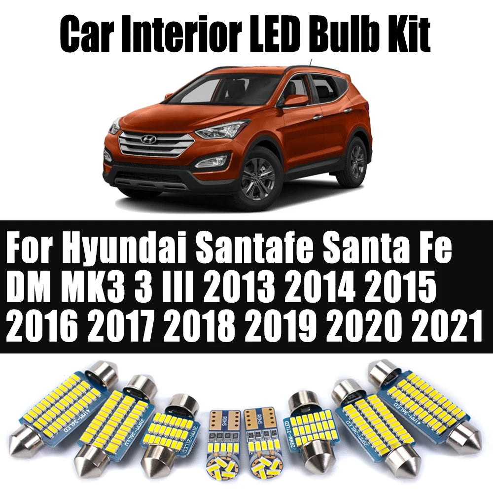AutoGlowLED 11Pc LED Interior Light Kit for Hyundai Santa Fe 2013-2021
