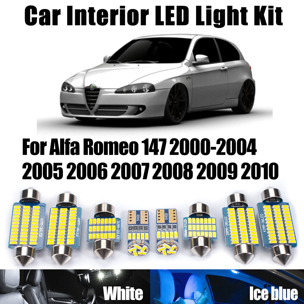 AutoGlowLED LED Interior Light Kit for Alfa Romeo 147 2000-2010, 9Pcs Canbus