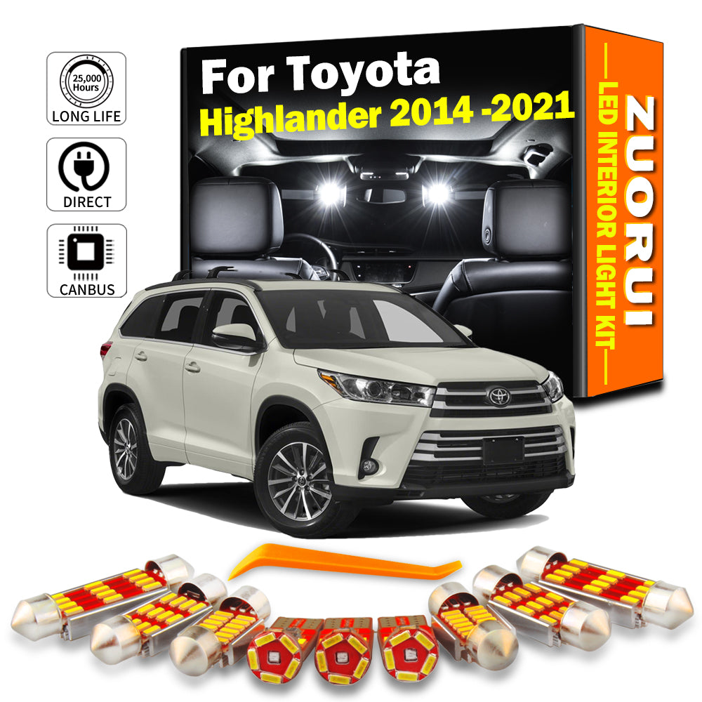 AutoGlowLED 13Pc LED Interior Light Kit for Toyota Highlander Kluger 2014-2020