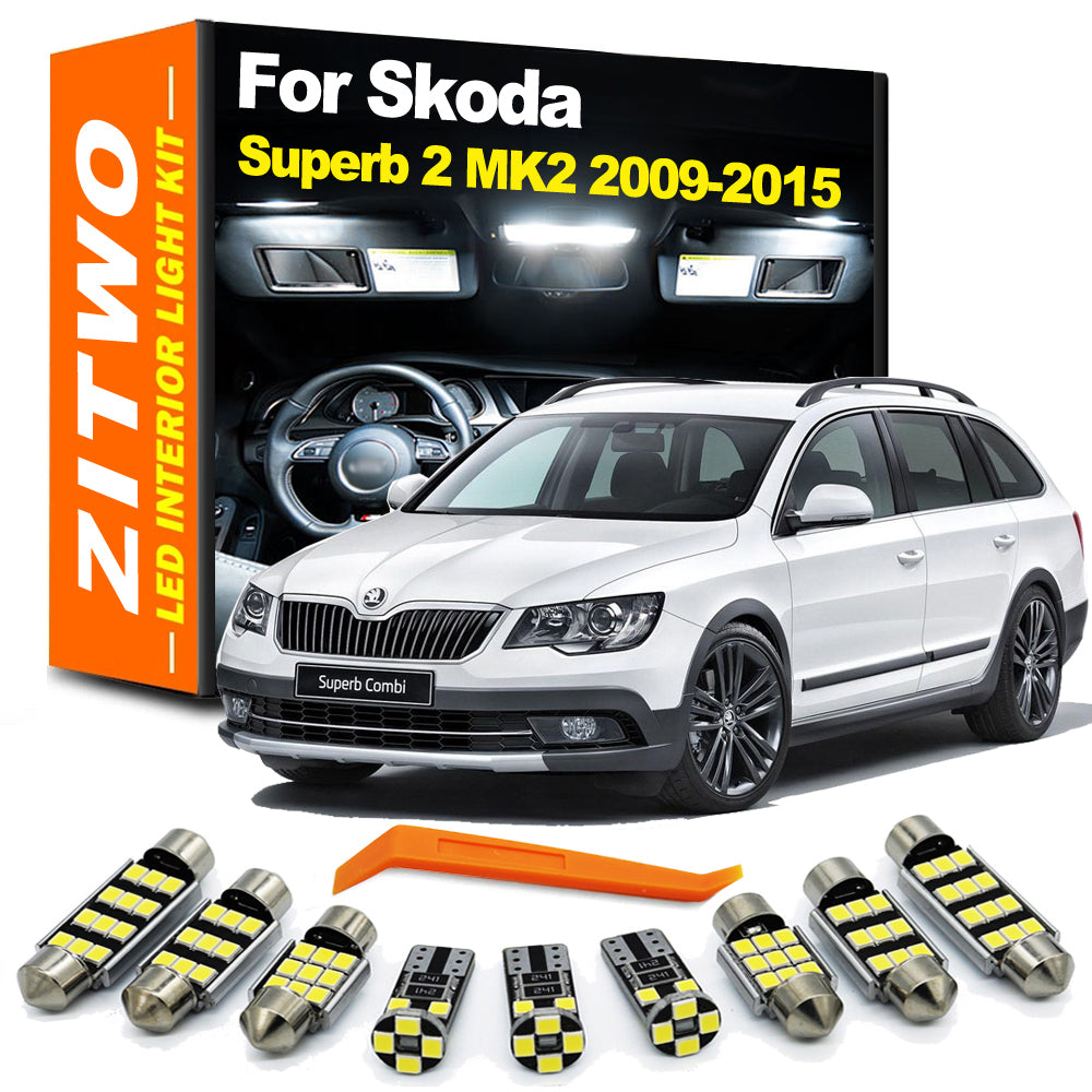 AutoGlowLED LED Interior Dome Reading Door Light Kit for Skoda Superb 2 MK2 2009-2015