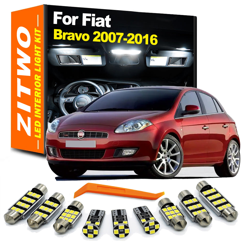 AutoGlowLED 10Pcs LED Interior Light Kit for Fiat Bravo 2007-2016 Dome Map Glove Box Trunk