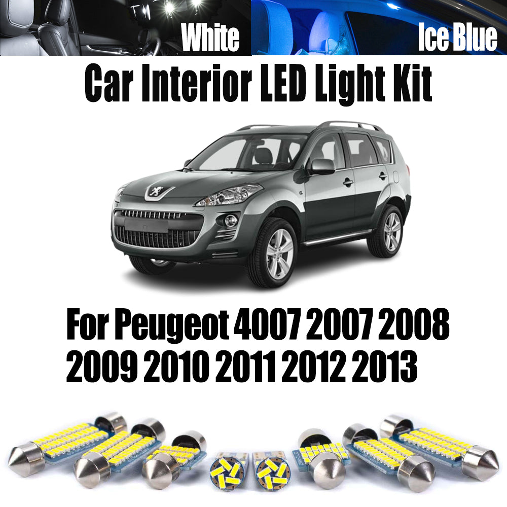 AutoGlowLED 8Pc Canbus LED Interior Light Kit for Peugeot 4007 2007-2013