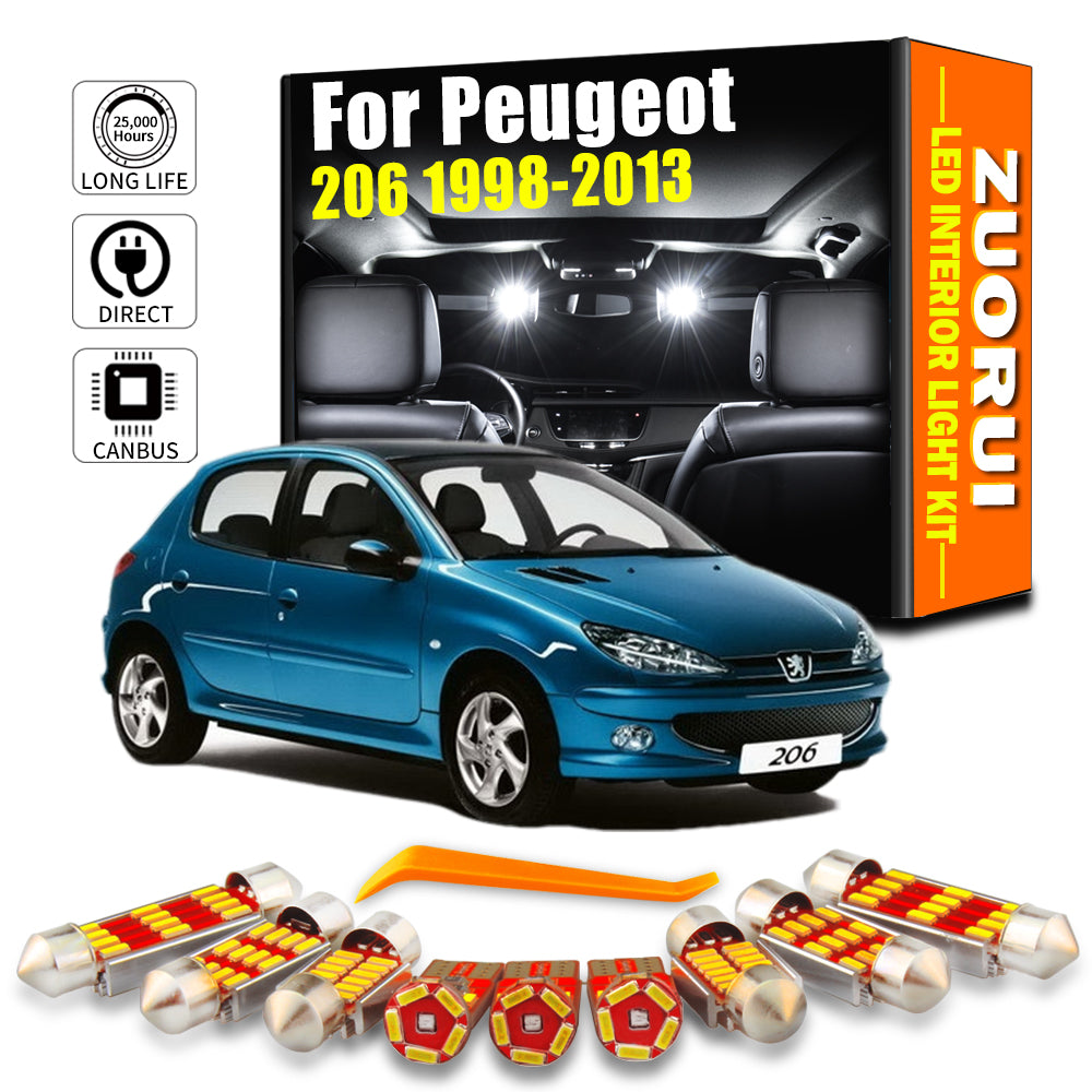 AutoGlowLED 8Pcs Canbus LED Interior Light Kit for Peugeot 206 1998-2013