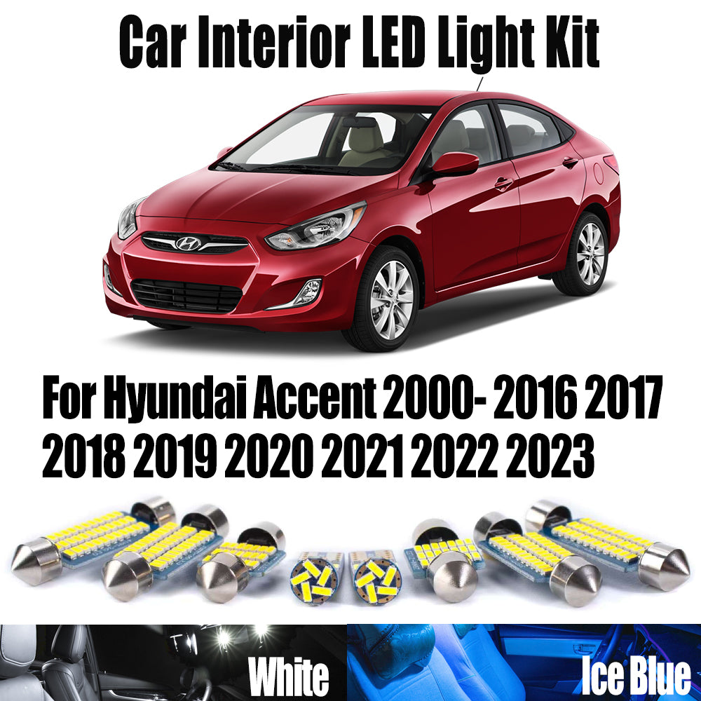 AutoGlowLED LED Interior Light Kit for Hyundai Accent 2000-2023 Dome Map Reading License Plate Lamp