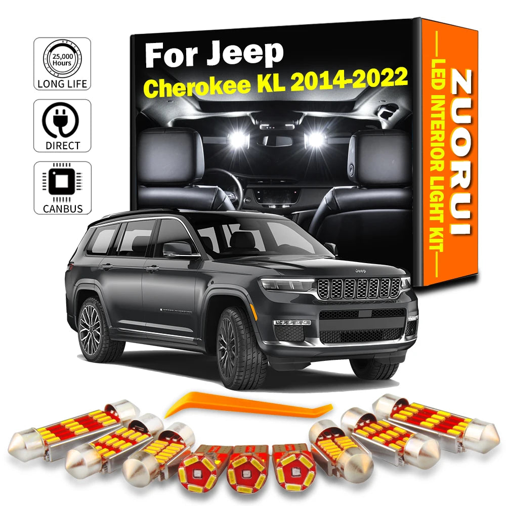 AutoGlowLED 16Pc LED Interior Light Kit for Jeep Cherokee KL 2014-2022