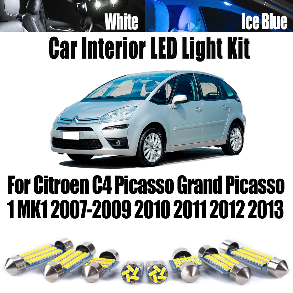 AutoGlowLED 14Pcs LED Interior Light Kit for Citroen C4 Picasso Grand Picasso MK1 2007-2013