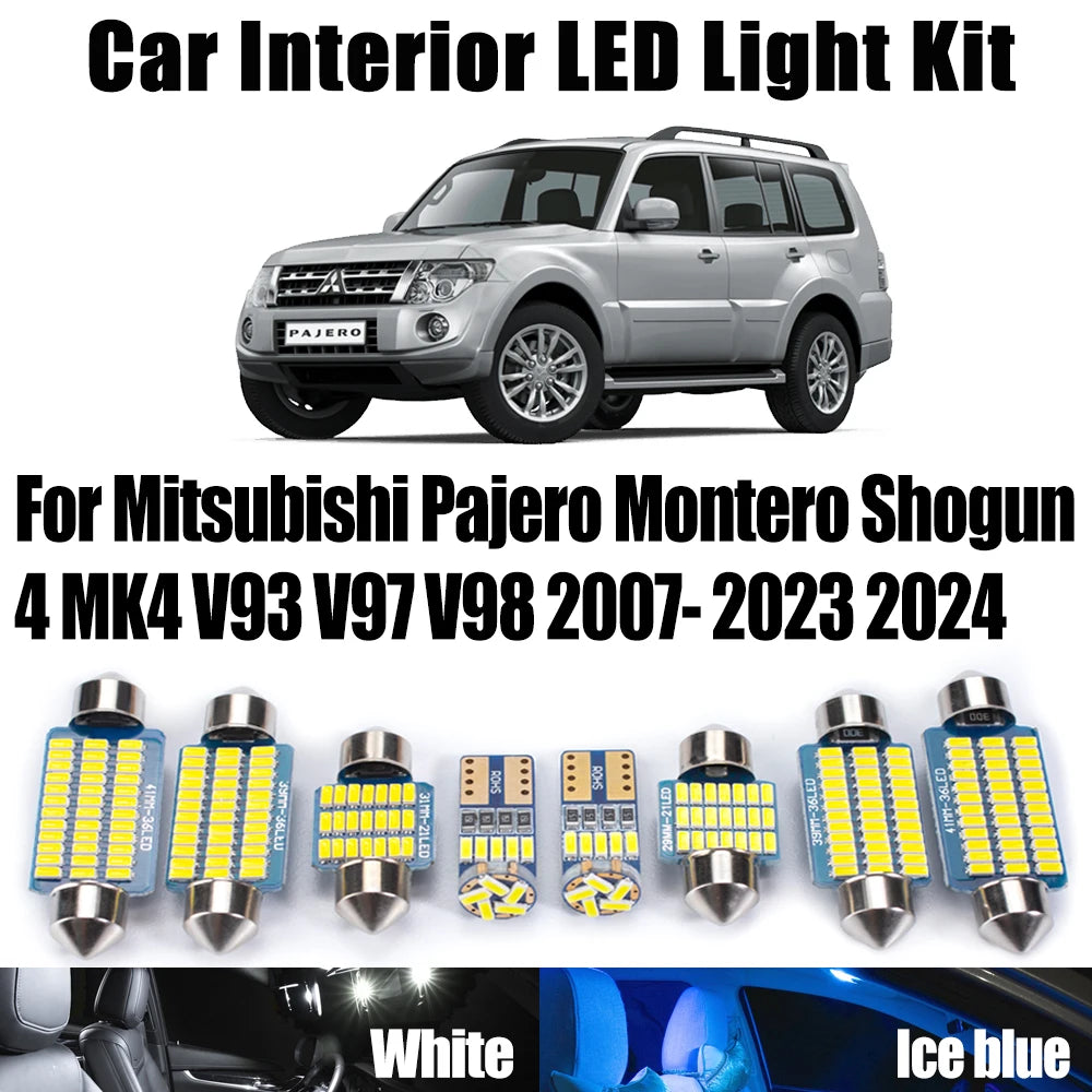 AutoGlowLED 15Pcs LED Interior Light Kit for Mitsubishi Pajero Montero Shogun 4 MK4 V93 V97 V98 2007-2024
