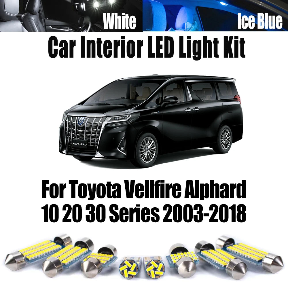 AutoGlowLED Canbus LED Interior Light Kit for Toyota Vellfire Alphard 10/20/30 Series 2003-2018