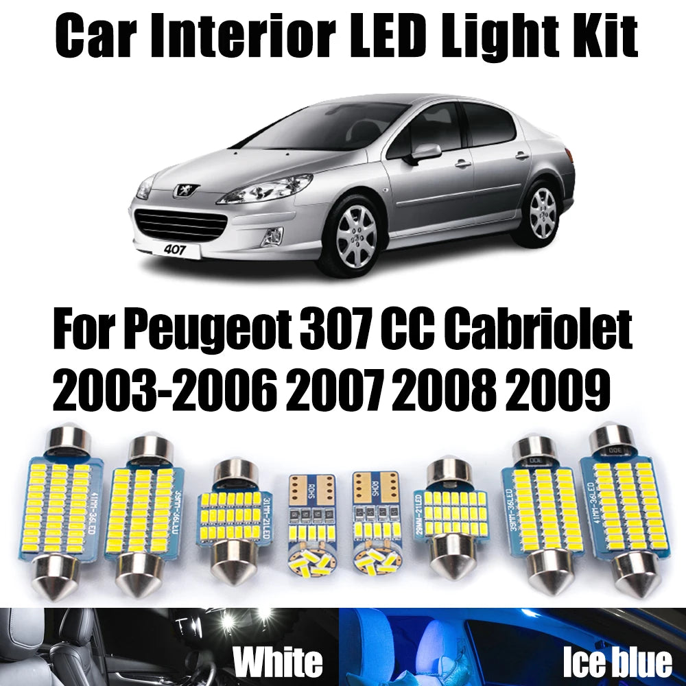 AutoGlowLED 10Pc LED Interior Light Kit for Peugeot 307 CC Cabriolet