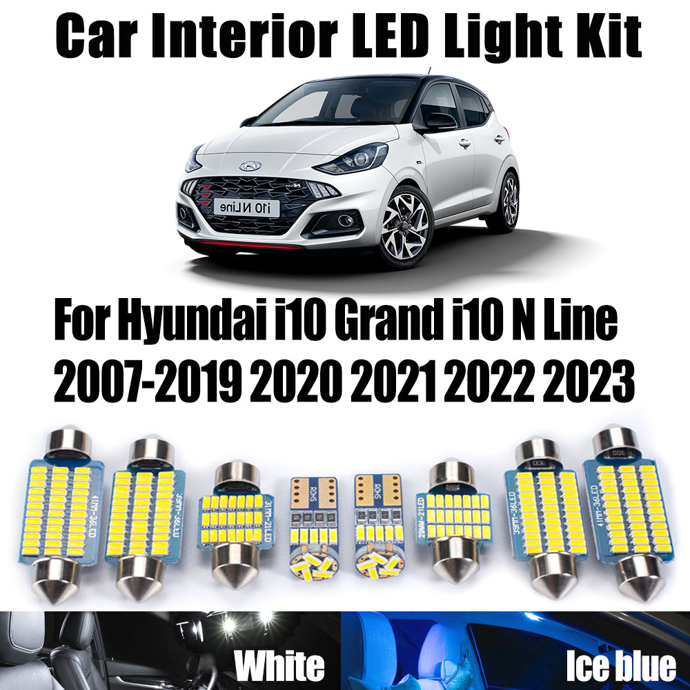 AutoGlowLED 9Pc Canbus LED Interior Light Kit for Hyundai i10 Grand i10 N Line 2007-2023