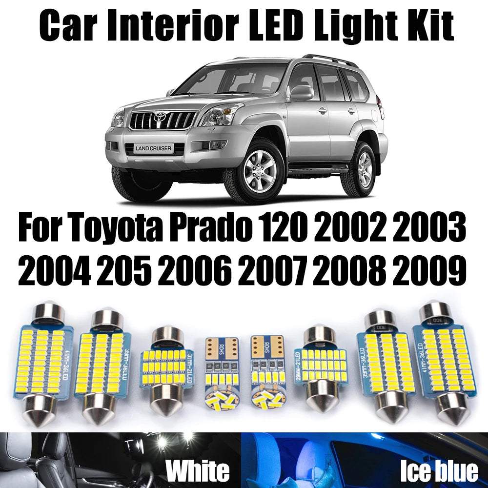 AutoGlowLED 17Pcs Canbus LED Interior Light Kit for Toyota Prado 120 2002-2009
