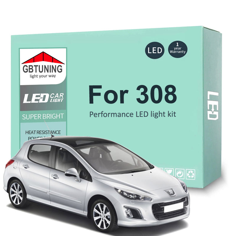 AutoGlowLED 16Pc LED Interior Light Kit for Peugeot 308 2007-2017 Canbus
