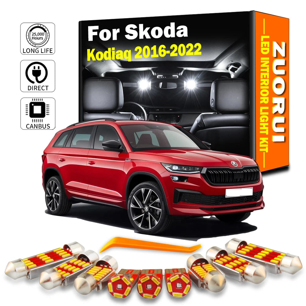 AutoGlowLED 17Pcs Canbus LED Interior Light Kit for Skoda Kodiaq NS7 2016-2022