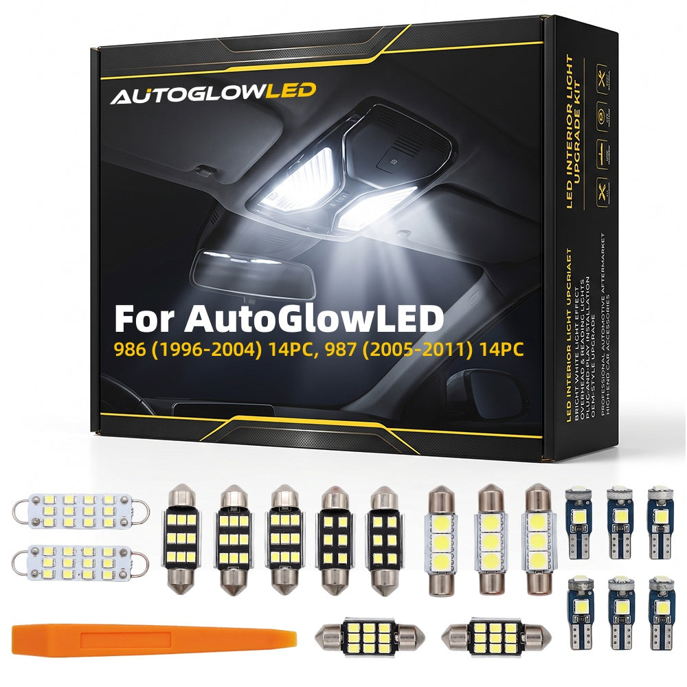 AutoGlowLED LED Interior Light Kit 14Pcs Canbus Error Free Plug and Play for Porsche Boxster 986 987 1996-2011 Car Bulbs Accessories | AutoGlowLED