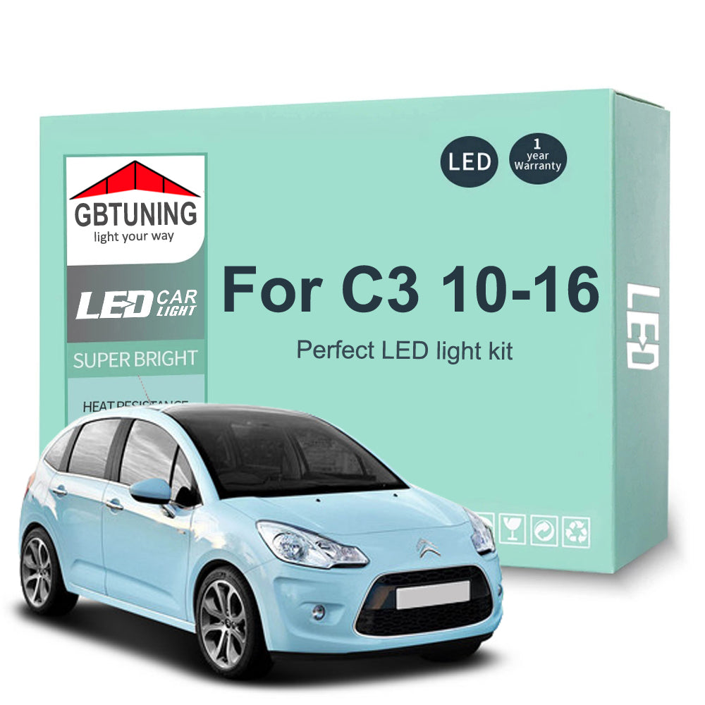 AutoGlowLED 11Pc Canbus LED Interior Light Kit for Citroen C3 MK2 2010-2016