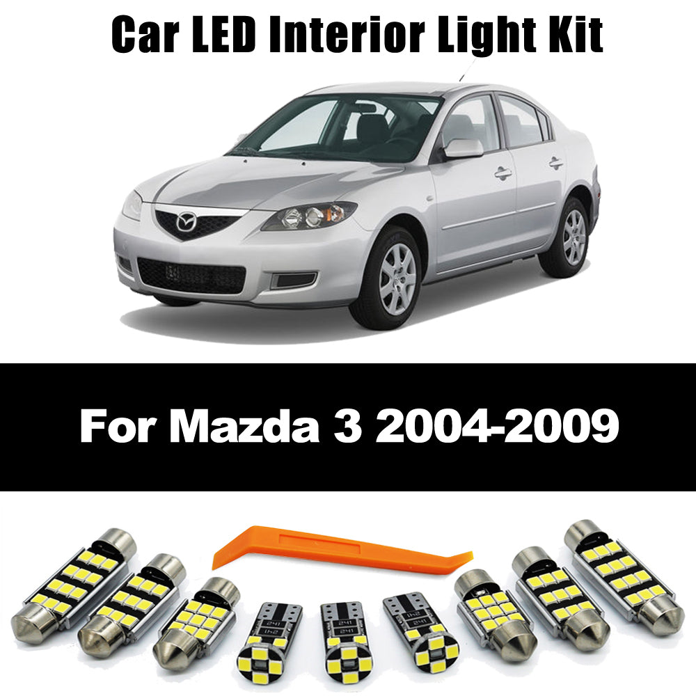 AutoGlowLED 8pc LED Interior Light Kit for Mazda 3 2004-2009 Dome Map Trunk