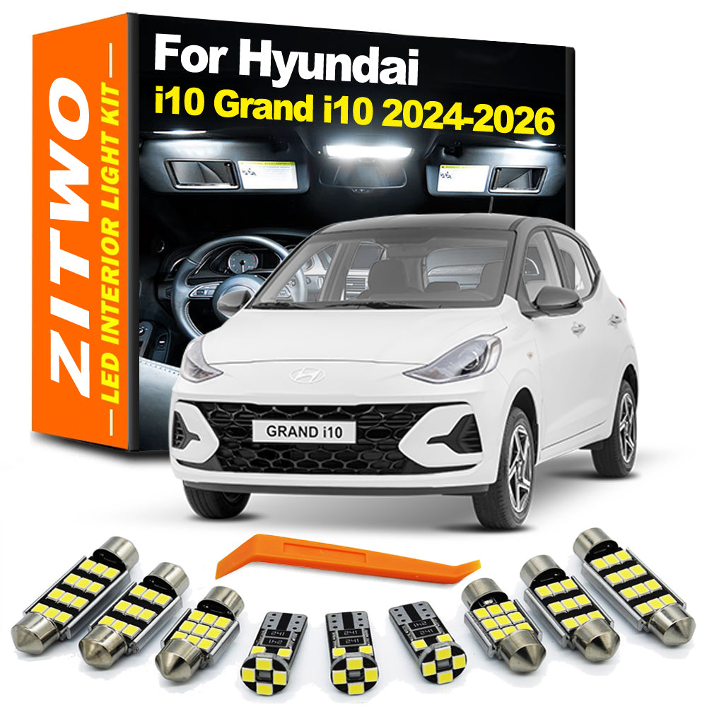 AutoGlowLED 9Pcs LED Interior Light Kit for Hyundai i10 Grand i10 2024-2026