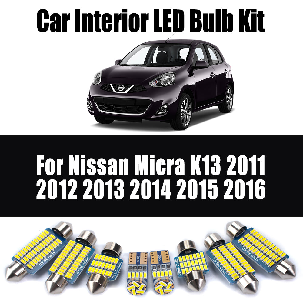 AutoGlowLED 8Pc Canbus LED Interior Light Kit for Nissan Micra K13 2011-2016