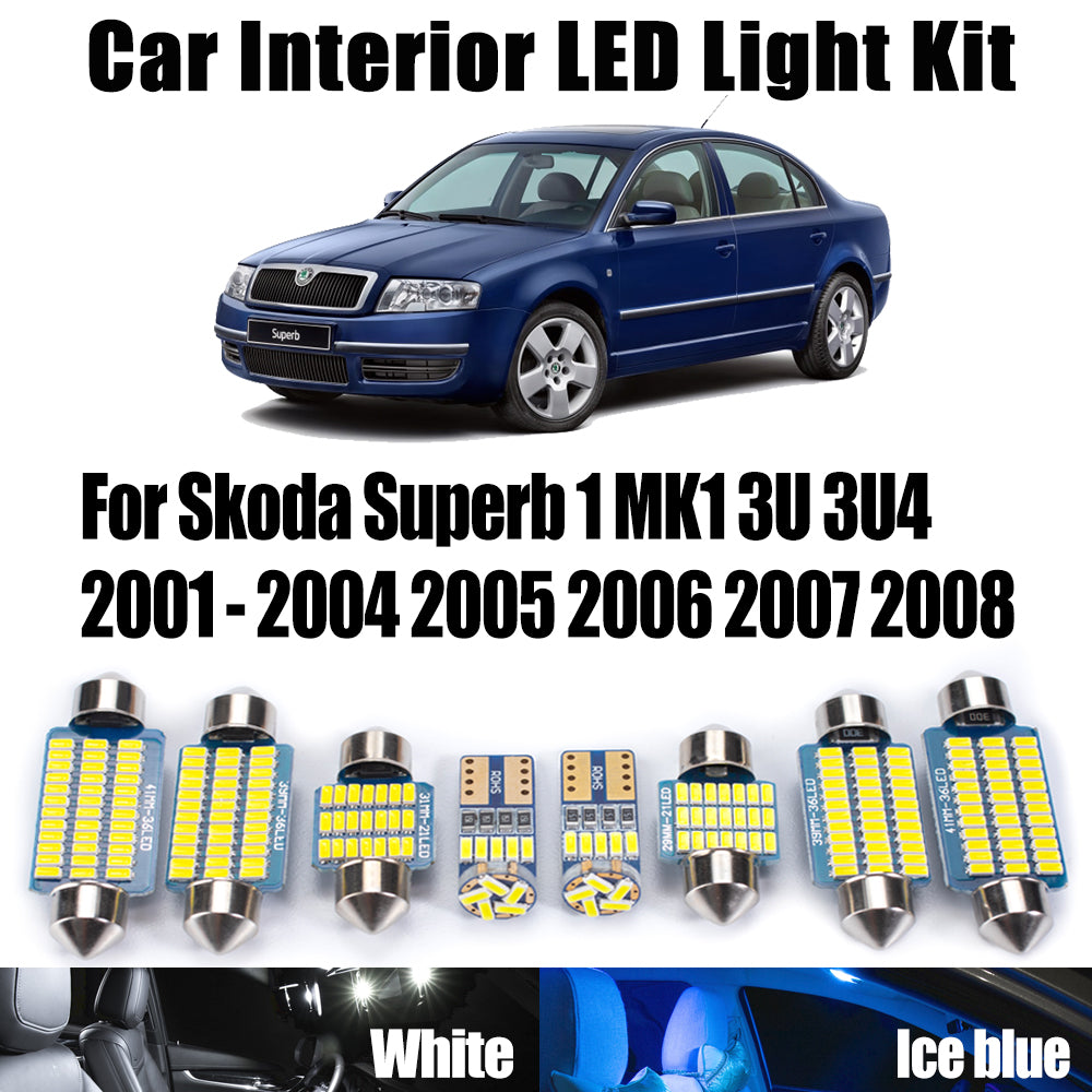 AutoGlowLED 13Pc LED Interior Light Kit for Skoda Superb MK1 2001-2008