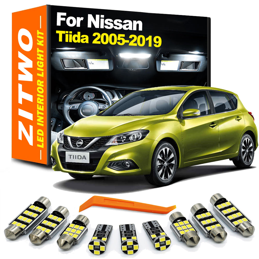 AutoGlowLED 10Pc LED Interior Light Kit for Nissan Tiida 2005-2019 Dome Map Trunk License