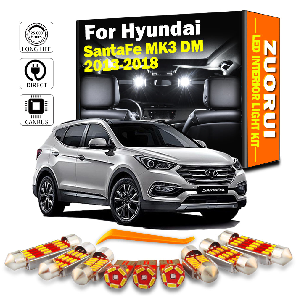 AutoGlowLED 12Pc Interior LED Dome Light Kit for Hyundai Santa Fe MK3 DM 2013-2018