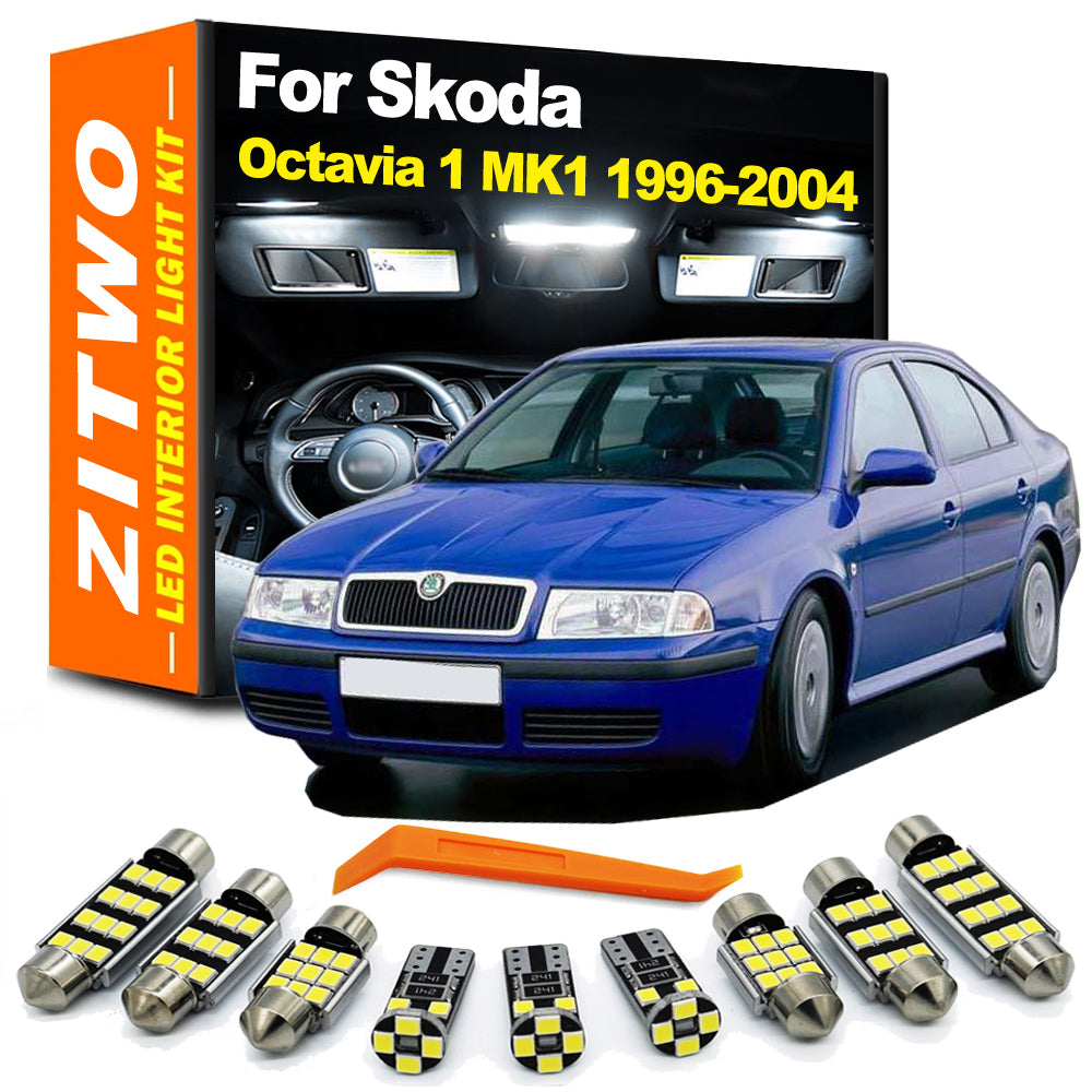 AutoGlowLED 12Pcs Canbus LED Interior Light Kit for Skoda Octavia 1 MK1 1U 1996-2004