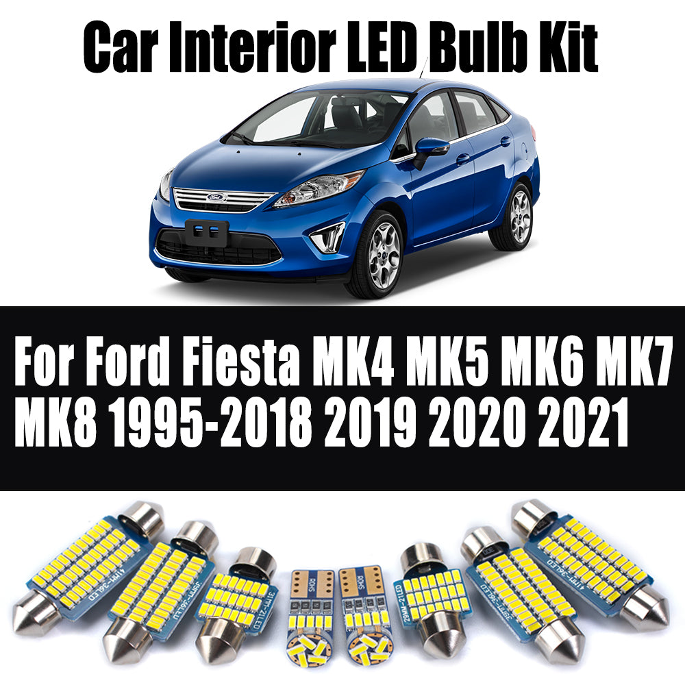 AutoGlowLED For Ford Fiesta MK4-MK8 LED Interior Light Kit Canbus Dome Map Trunk Bulbs