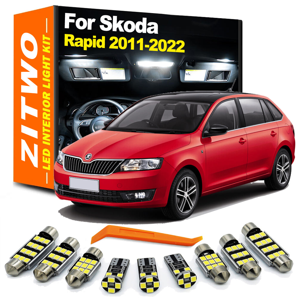AutoGlowLED 10pc LED Interior Light Kit for Skoda Rapid 2011-2022
