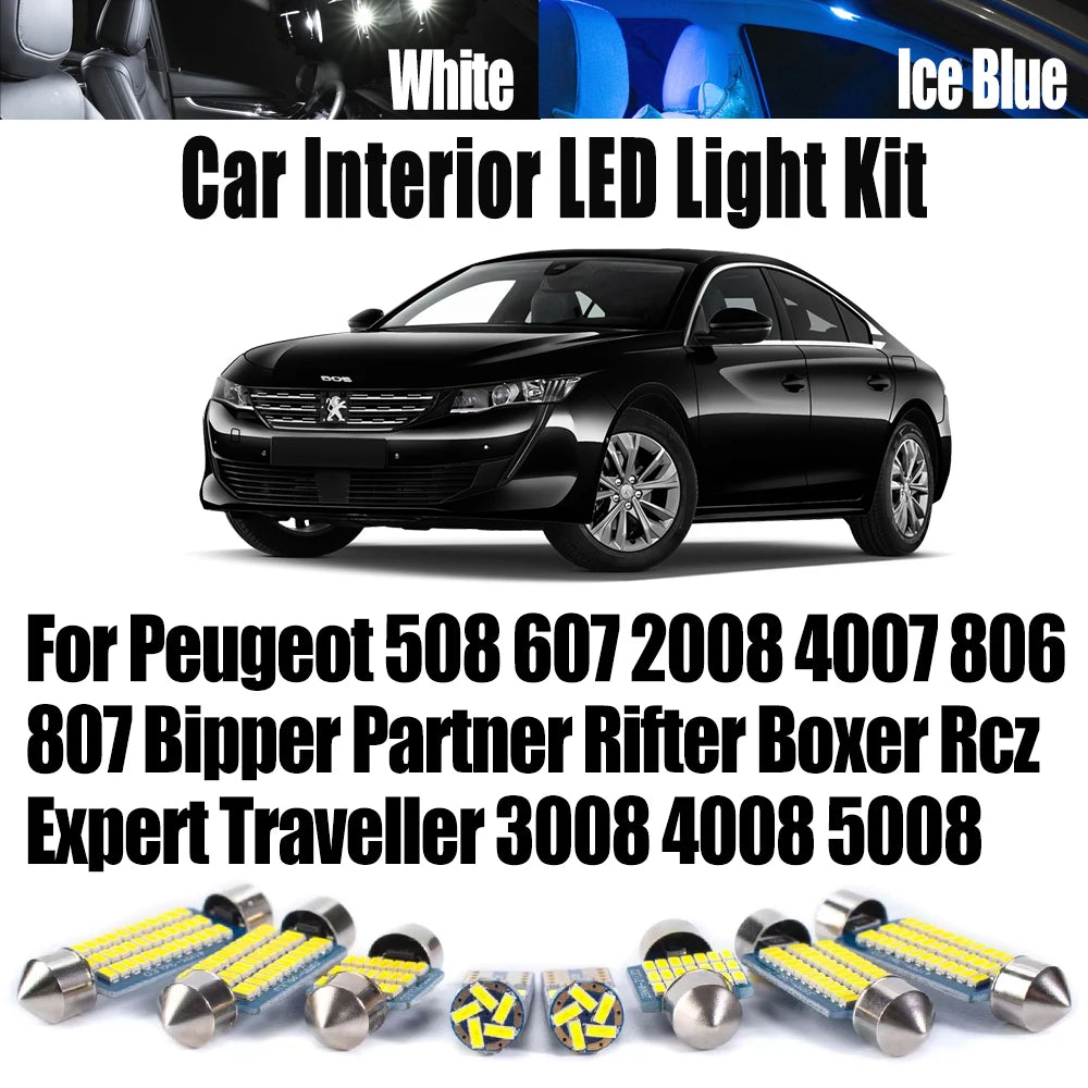 AutoGlowLED LED Interior Light Kit for Peugeot 508 607 2008 3008 5008 Partner