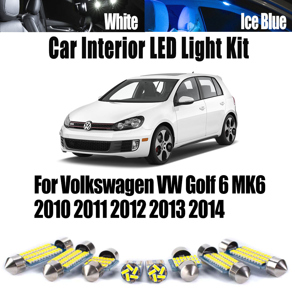 AutoGlowLED 14Pc LED Interior Light Kit for VW Golf 6 MK6 2010-2014 No Error