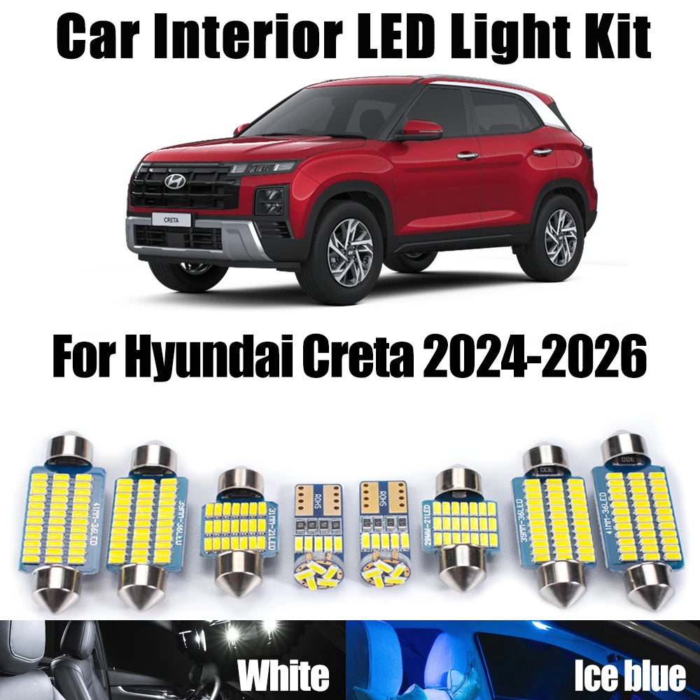 AutoGlowLED 11Pc LED Interior Light Kit for Hyundai Creta 2024-2026 Canbus
