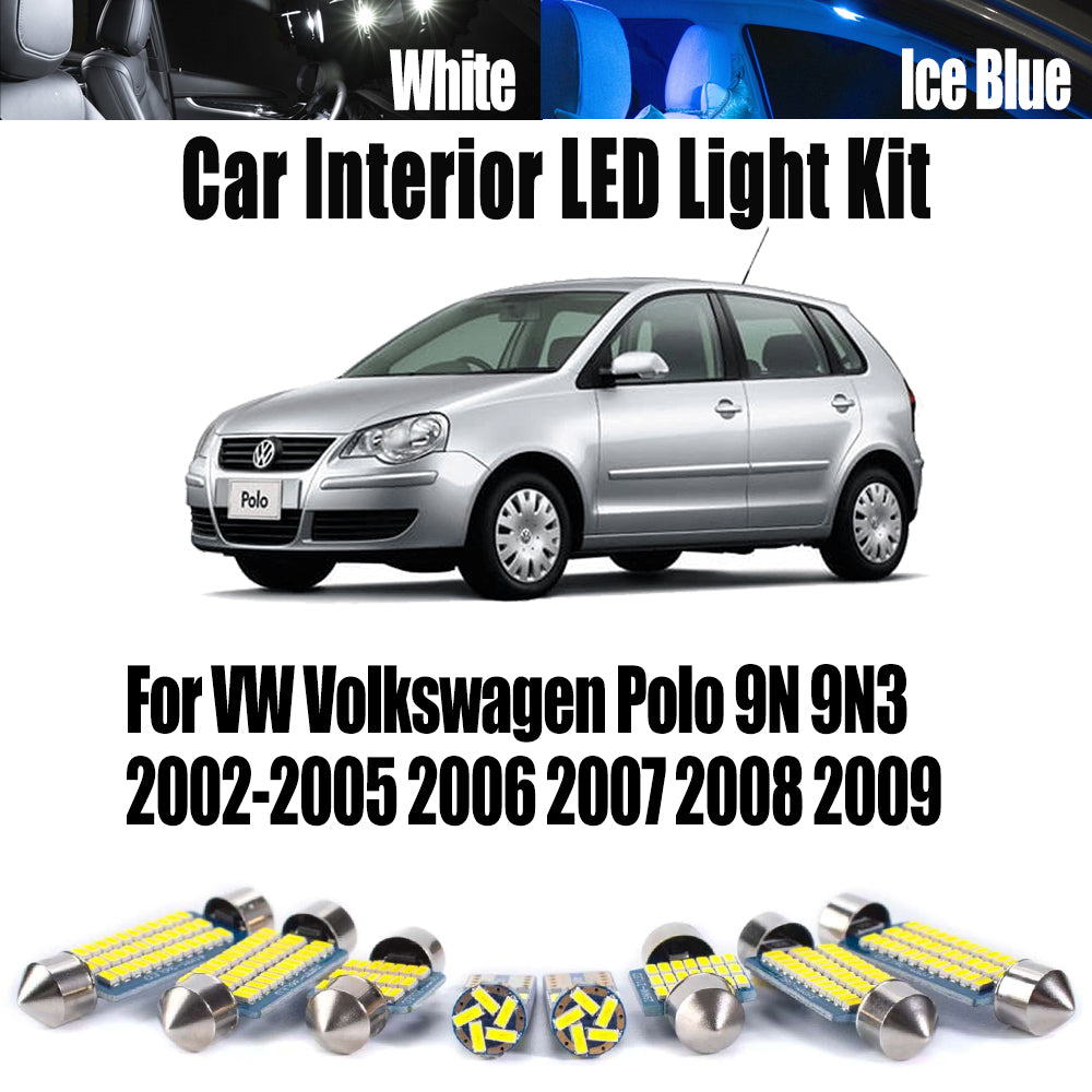 AutoGlowLED 10Pcs LED Interior Light Kit for VW Polo 9N 9N3 2002-2009